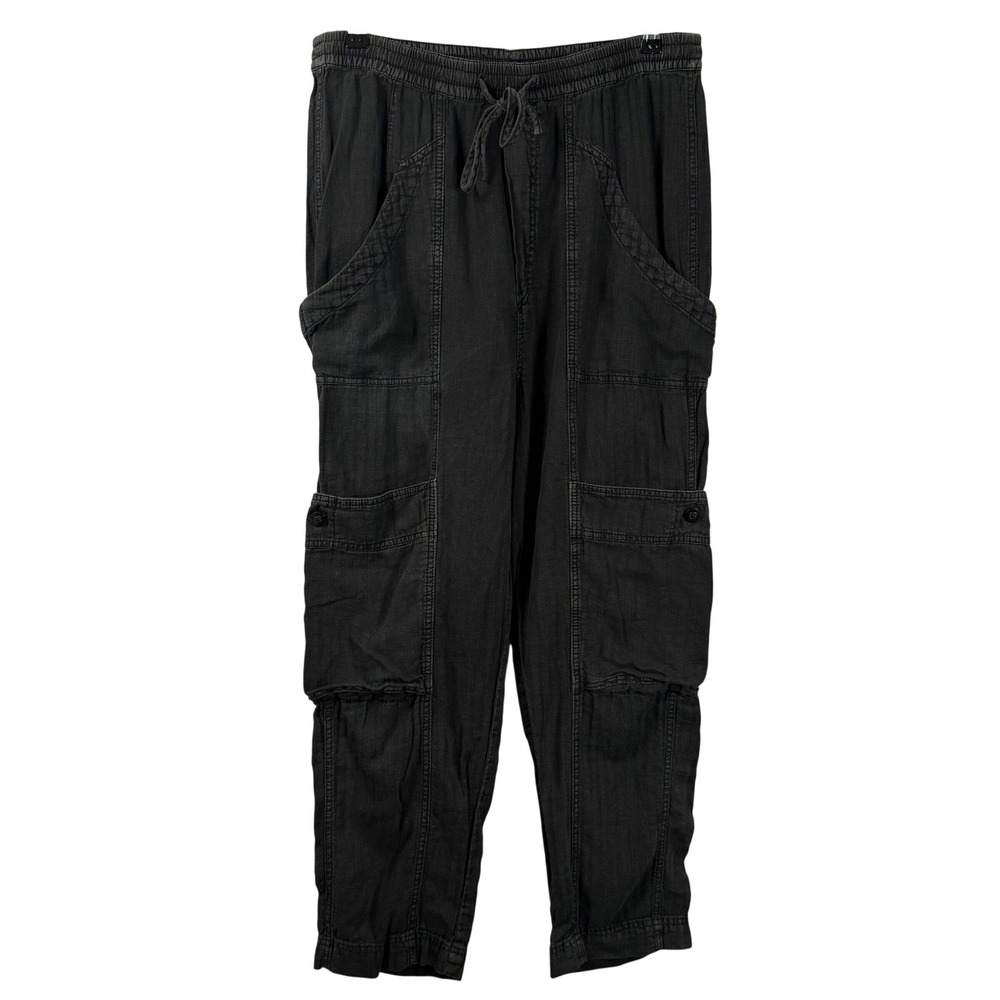 Free People Feelin' Good Utility Pants Cargo Linen Black Pull On Boho Womens M